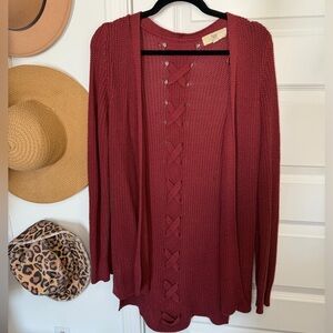 Women's Burgundy Sweater with Lace-Up Back Detail
